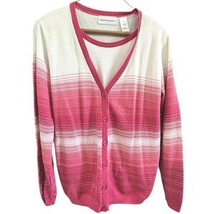 Alfred Dunner 2 Piece Cardigan Plums & Cream Sweater Set Size Small